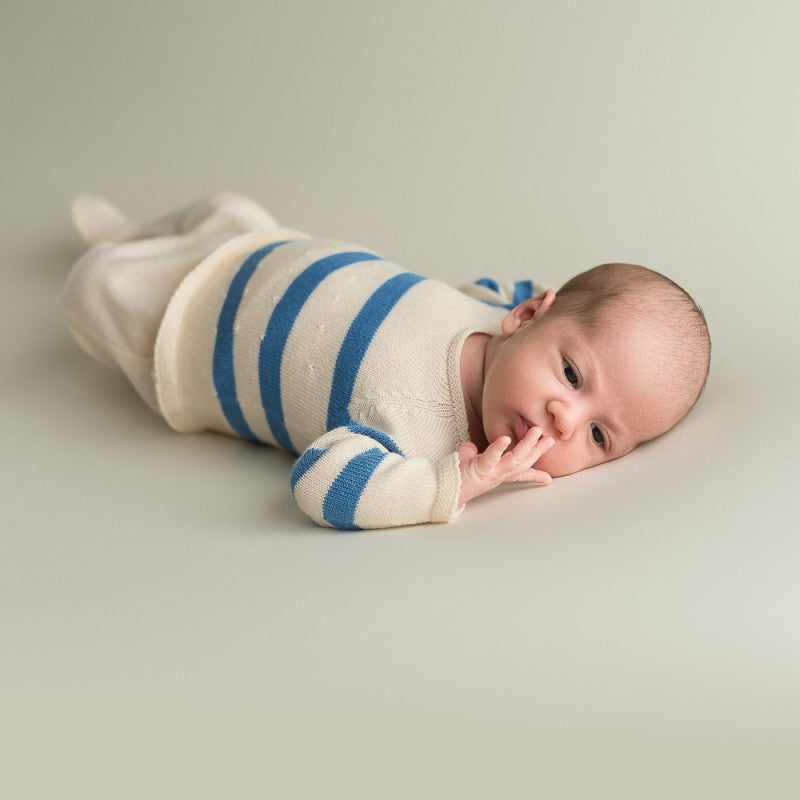 Ecru-Blue Intarsia Sweater