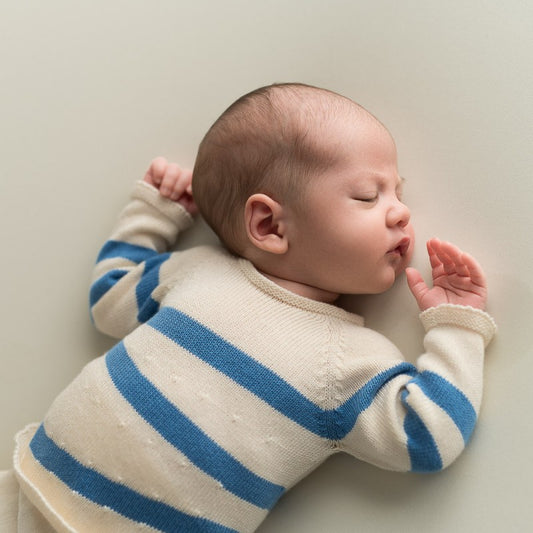 Ecru-Blue Intarsia Sweater